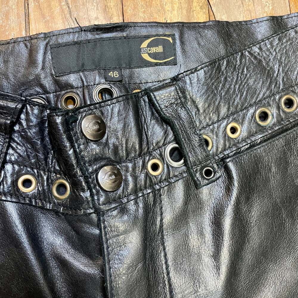 Vintage Roberto Cavalli "Just Cavalli" Black Leather Trousers with Grommet Detai - Picture 5 of 7